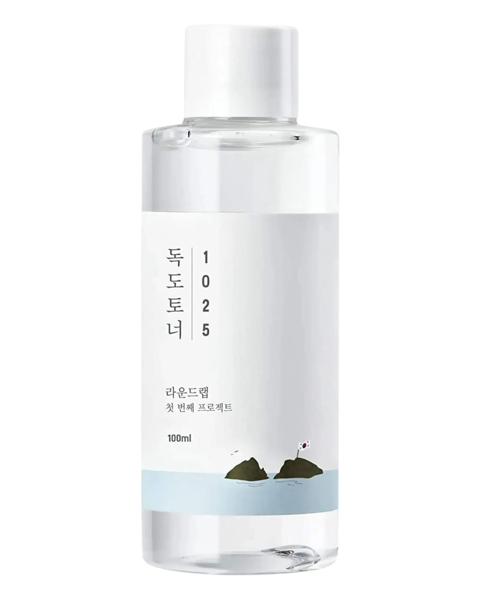 Flacon du Toner Dokdo Round Lab 100 ml, soin hydratant et apaisant pour une peau éclatante et rééquilibrée.